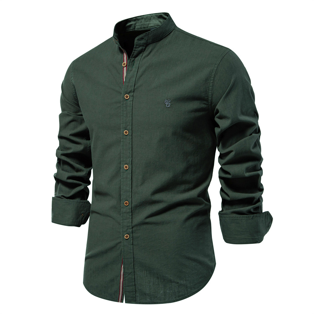 Men's Cotton Linen Mandarin Collar Shirt