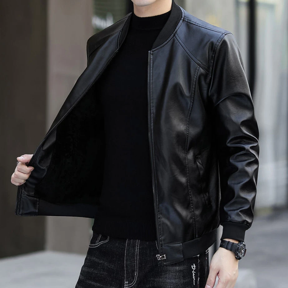 Men's Faux Leather Bomber Jacket
