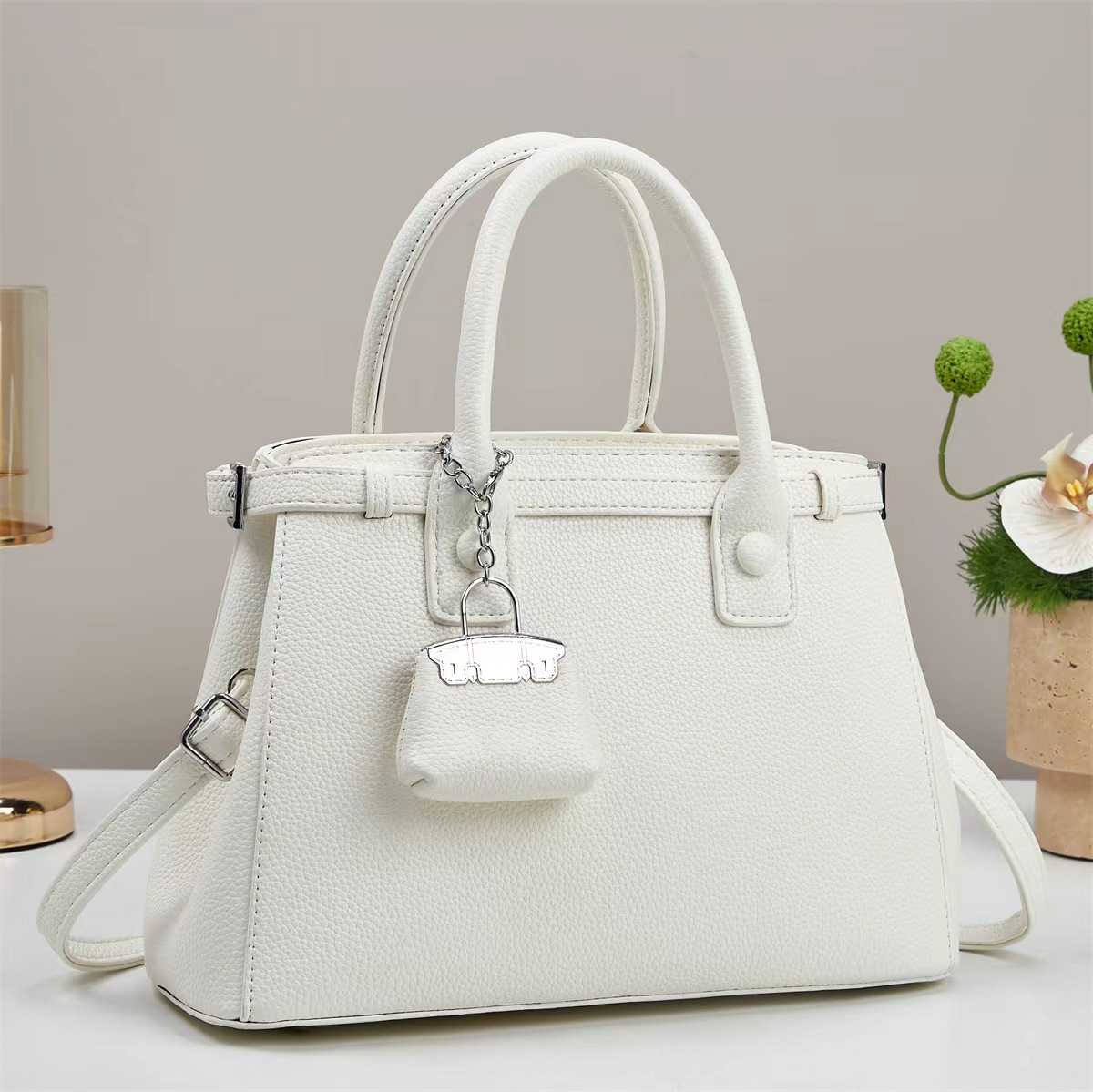 Women's Pebbled Leather Top-Handle Satchel Bag