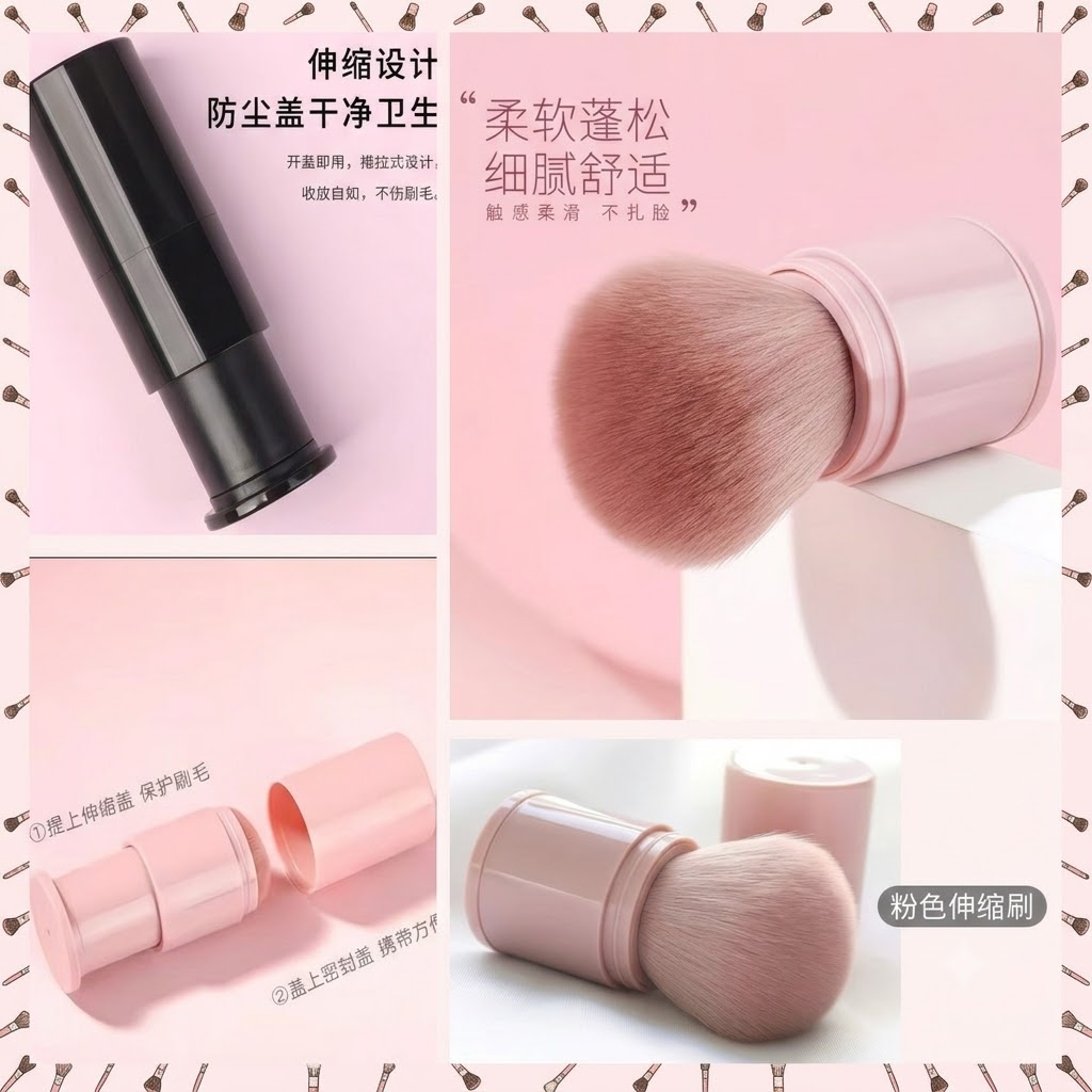 Compact Retractable Kabuki Powder Brush – Portable Beauty Tool