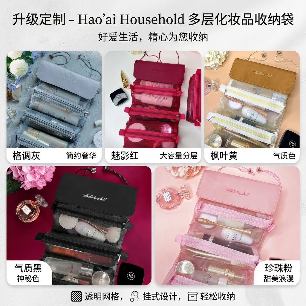 Roll-Up Hanging Travel Cosmetic Bag – Mesh