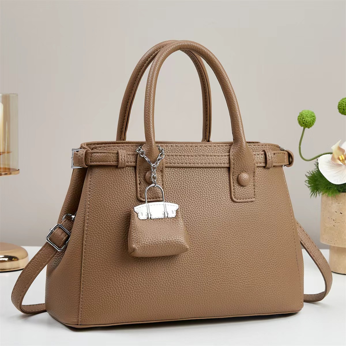 Women's Pebbled Leather Top-Handle Satchel Bag