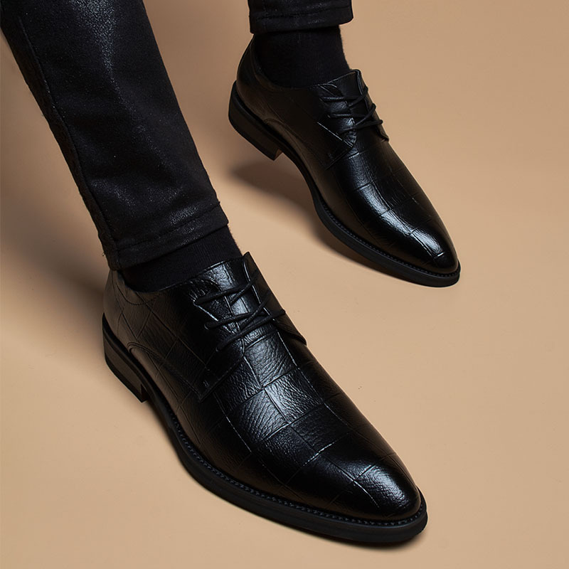 Men's Crocodile-Embossed Leather Formal Derby Shoes