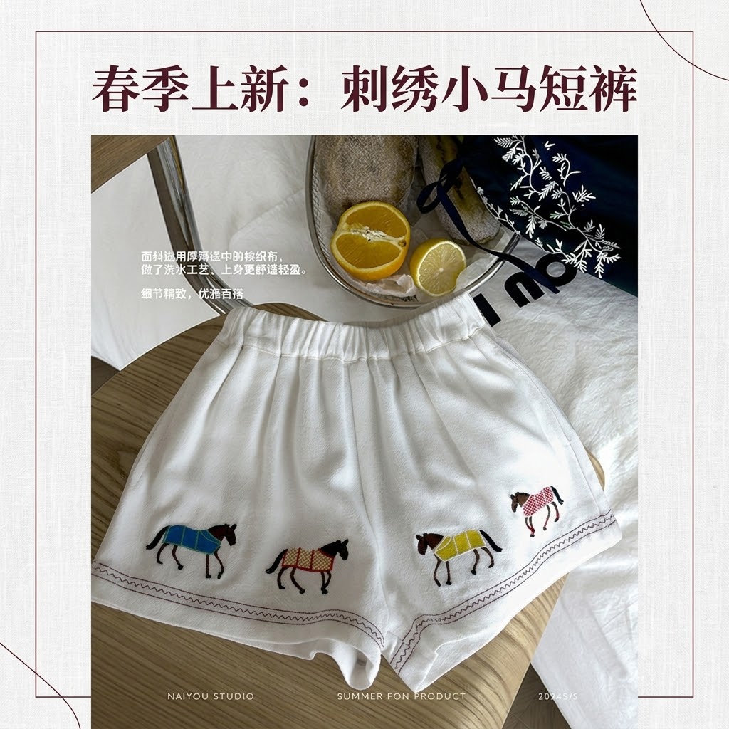 Girls' Cotton Linen Embroidered Shorts +T-Shirt set