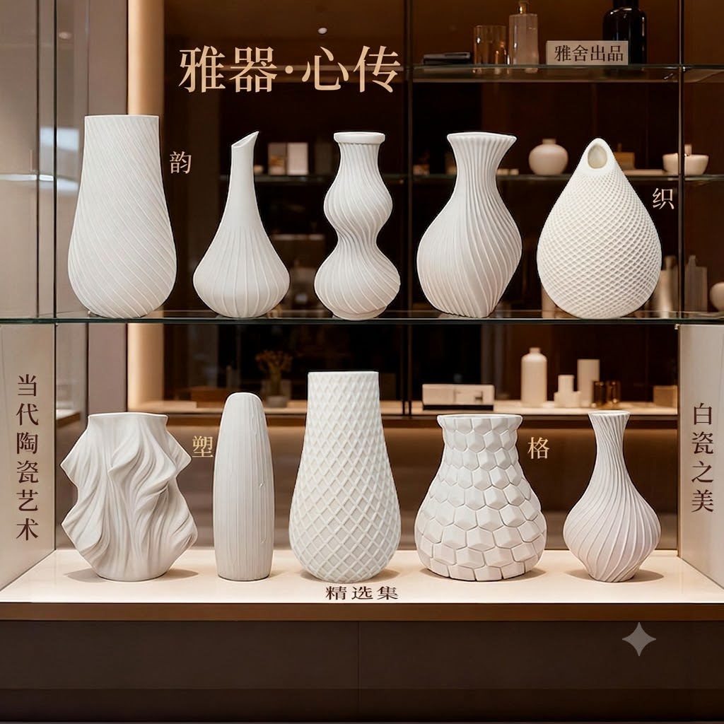 Modern White Spiral Ribbed Flower Vase