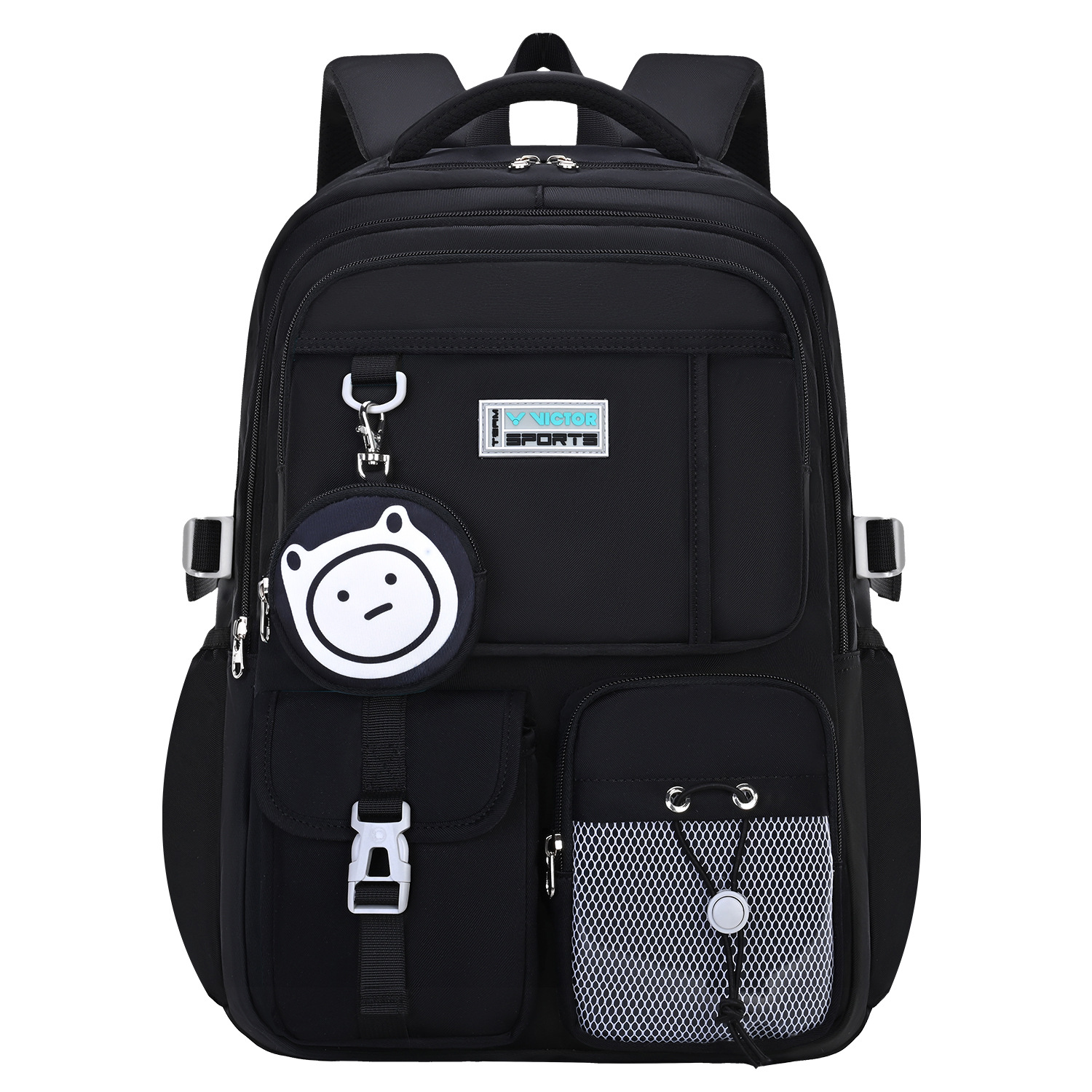 Unisex Black Multi-Pocket School Backpack